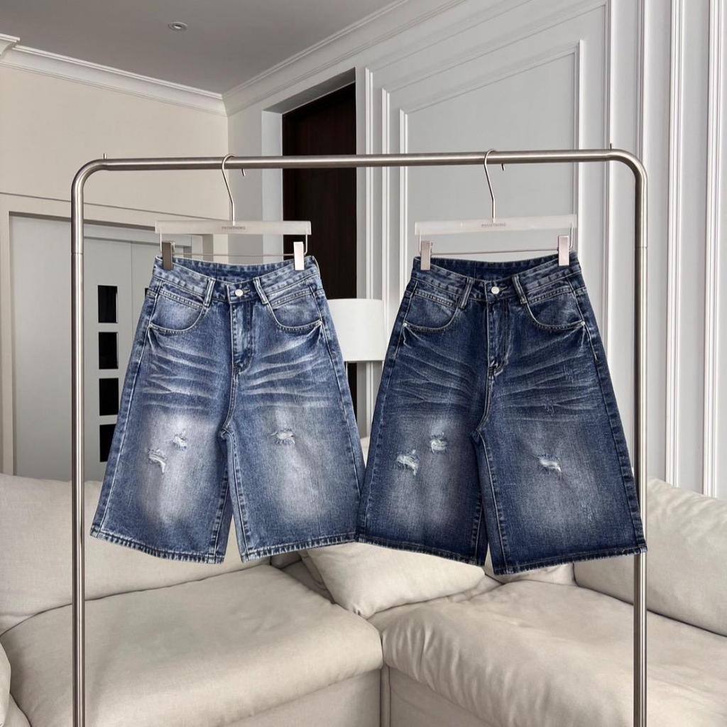 PTJ30291 กางเกงยีนส์ Jorts jeans ปักโลโก้PROMTHONG