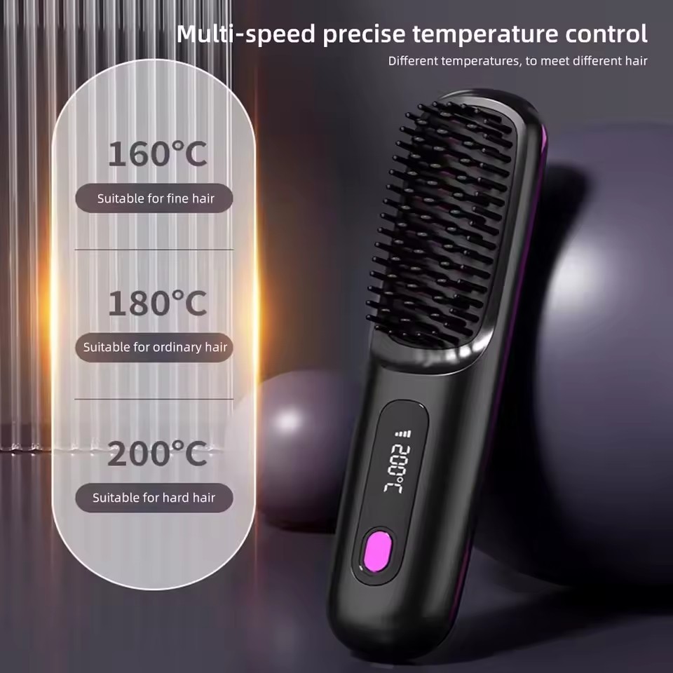 ‌หวีตรงไฟฟ้าไร้สาย 3 ระดับอุณหภูมิ พร้อมไอออนลบ MCH ระบบกันร้อน LEDจอ 160°-200°C