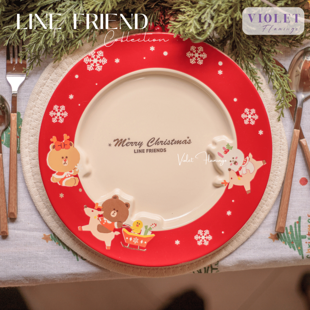 Violet Flamingo จานชามเซรามิค Line Friends Christmas Collection จานคริสมาสต์ พร้อมกล่องของขวัญ