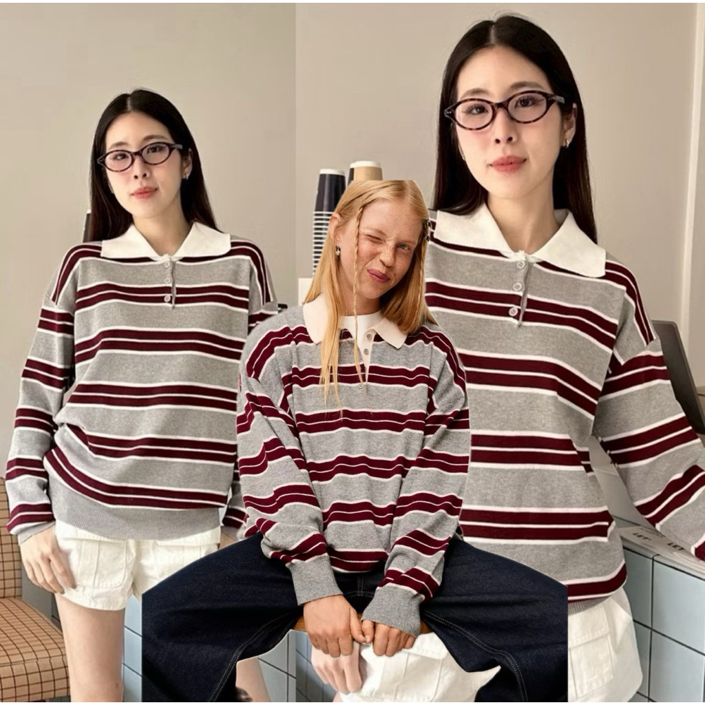 basic knit sweater " เสื้อไหมพรมคอปกพรมแขนยาวดีเทลกระดุมบน ผ้านิตทออย่างดี ทอละเอียด