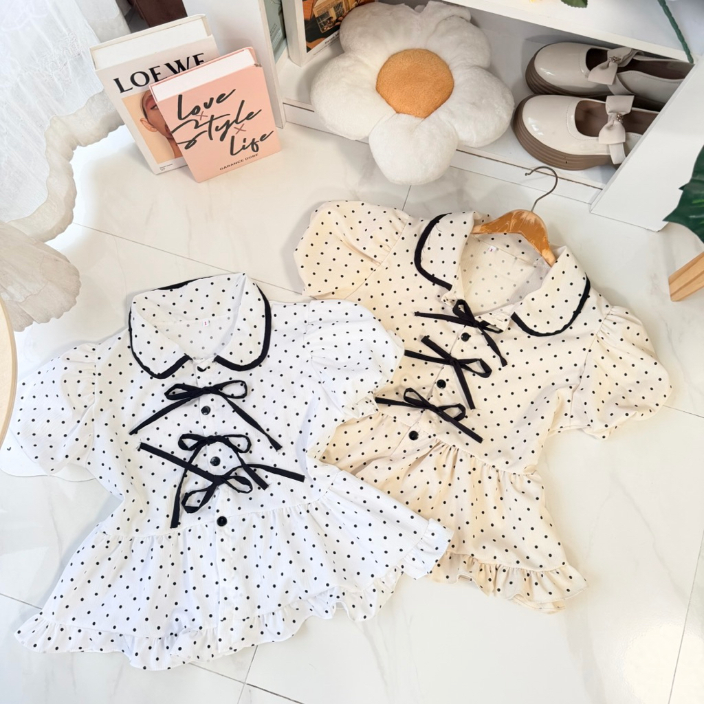 ( มี2ไซส์ )เสื้อแต่งโบว์แขนบอลลูนชายระบาย KK1 🩷