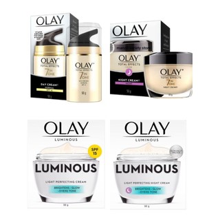 50กรัม Olay(แพคเกจใหม่ ของแท้ video)โอเลย์ Normal Total effects SPF15 Day Luminous  Night cream ไนท์ครีม ลูมินัส โอเลย์