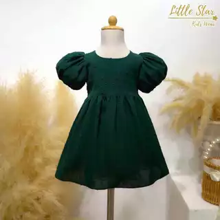 ⭐️Littlestar👧🏻 เดรสเด็ก เดรสคริสต์มาส มินิเดรสแขนตุ๊กตาผ้าด็อท GNP0662