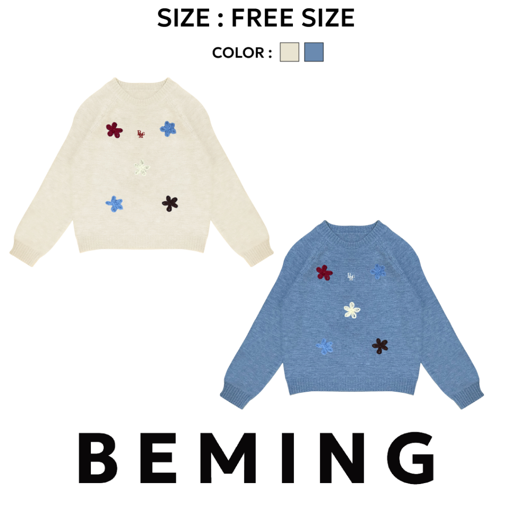 (PRE 3-5 วัน)Bemingtop1059(Freesize)-BMG Flower Knit Sweater  เสื้อไหมพรมลายดอกสุดคิ้วท์ งานปักดอกไม้สีสดใส
