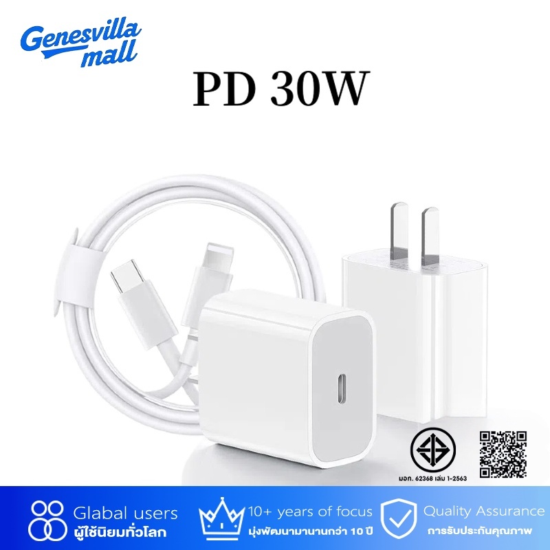 PD 30W Fast Charger สายชาร์จ Type C【หัวชาร์จเร็ว+สายชาร์จเร็ว】 (Power Adapter)รองรับ สายชาร์จไอโฟน