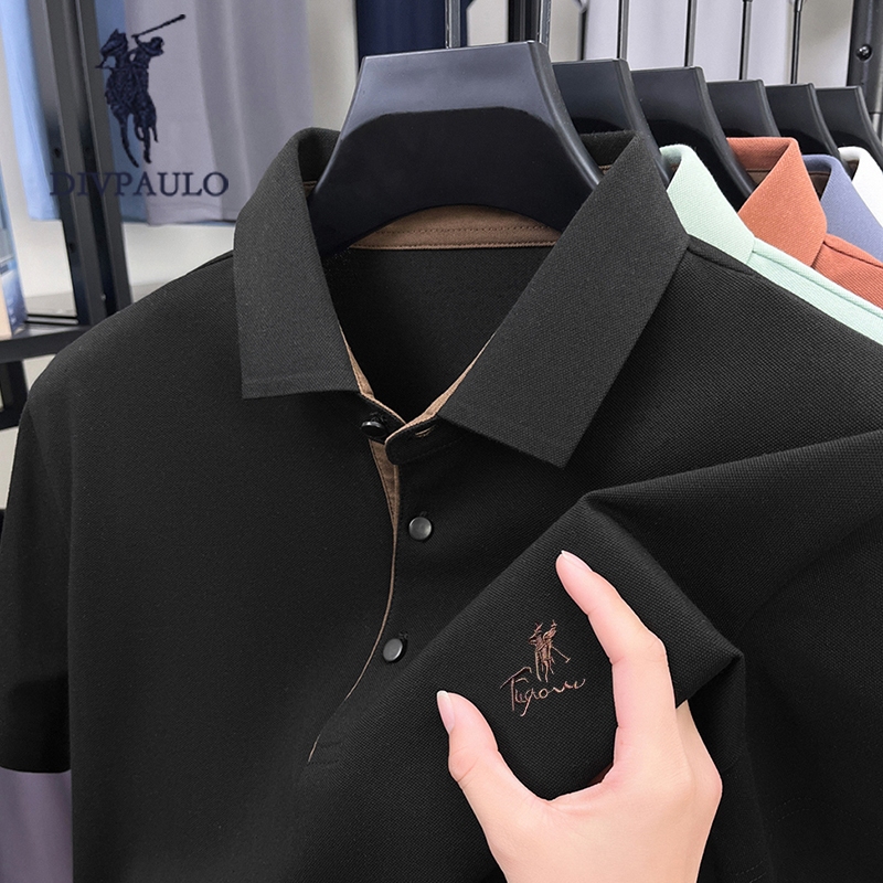 DIVPOLO 1099-F ผู้ชายผ้าฝ้ายแท้เสื้อโปโลปกปักแขนสั้นสีทึบสบายๆทุกการแข่งขันเสื้อยืด - รูปที่ 2