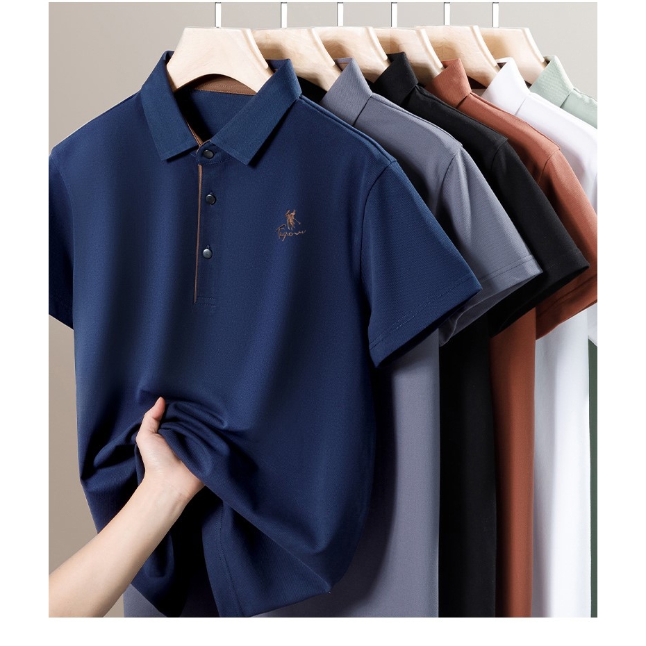 DIVPOLO 1099-F ผู้ชายผ้าฝ้ายแท้เสื้อโปโลปกปักแขนสั้นสีทึบสบายๆทุกการแข่งขันเสื้อยืด - รูปที่ 6