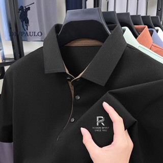 DIVPOLO 1099-R ผู้ชายผ้าฝ้ายแท้เสื้อโปโลปกปักแขนสั้นสีทึบสบา…