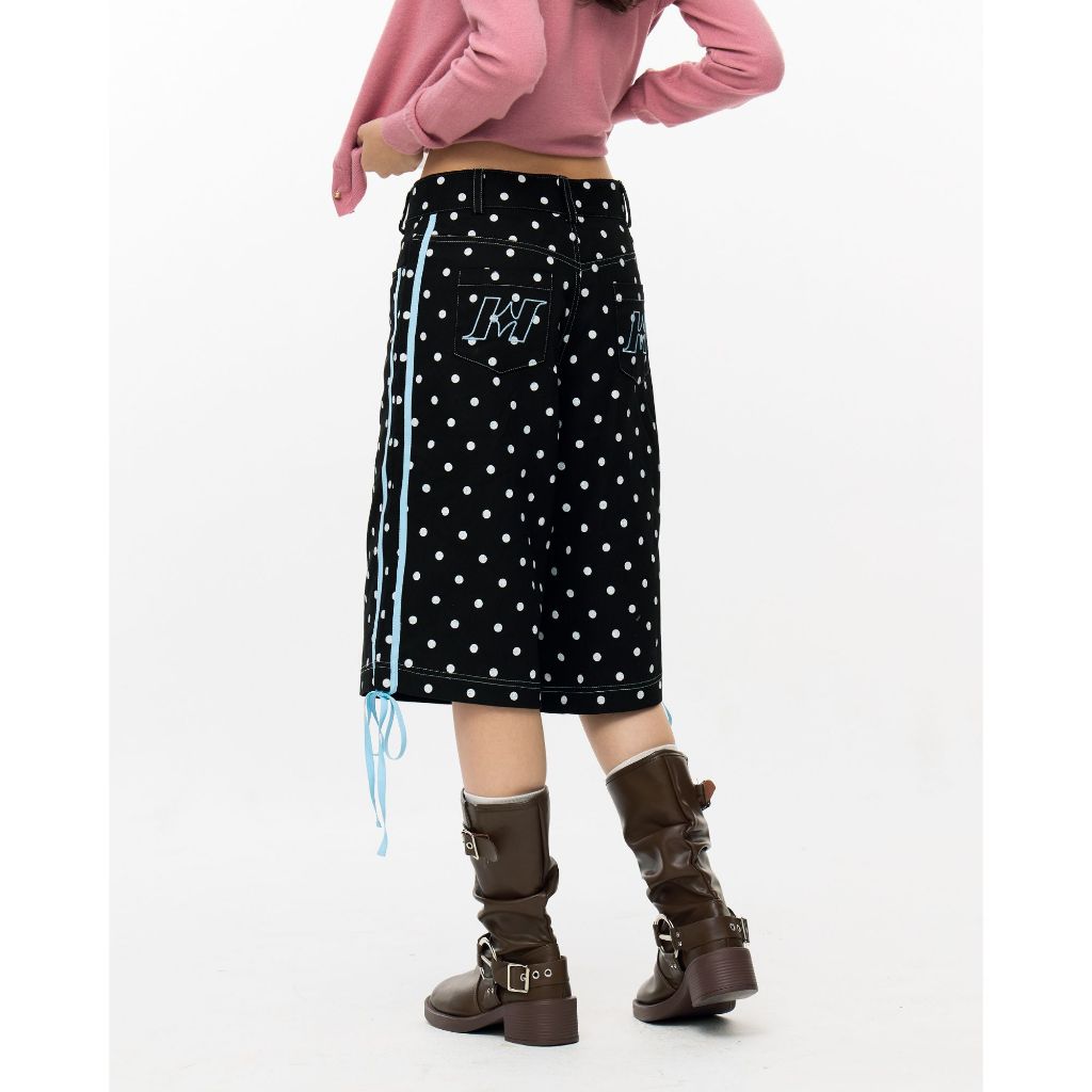 Thaythem | Polka dot Bowtied Jorts กางเกงทรง Jorts แถบโบว์ริ้บบิ้น