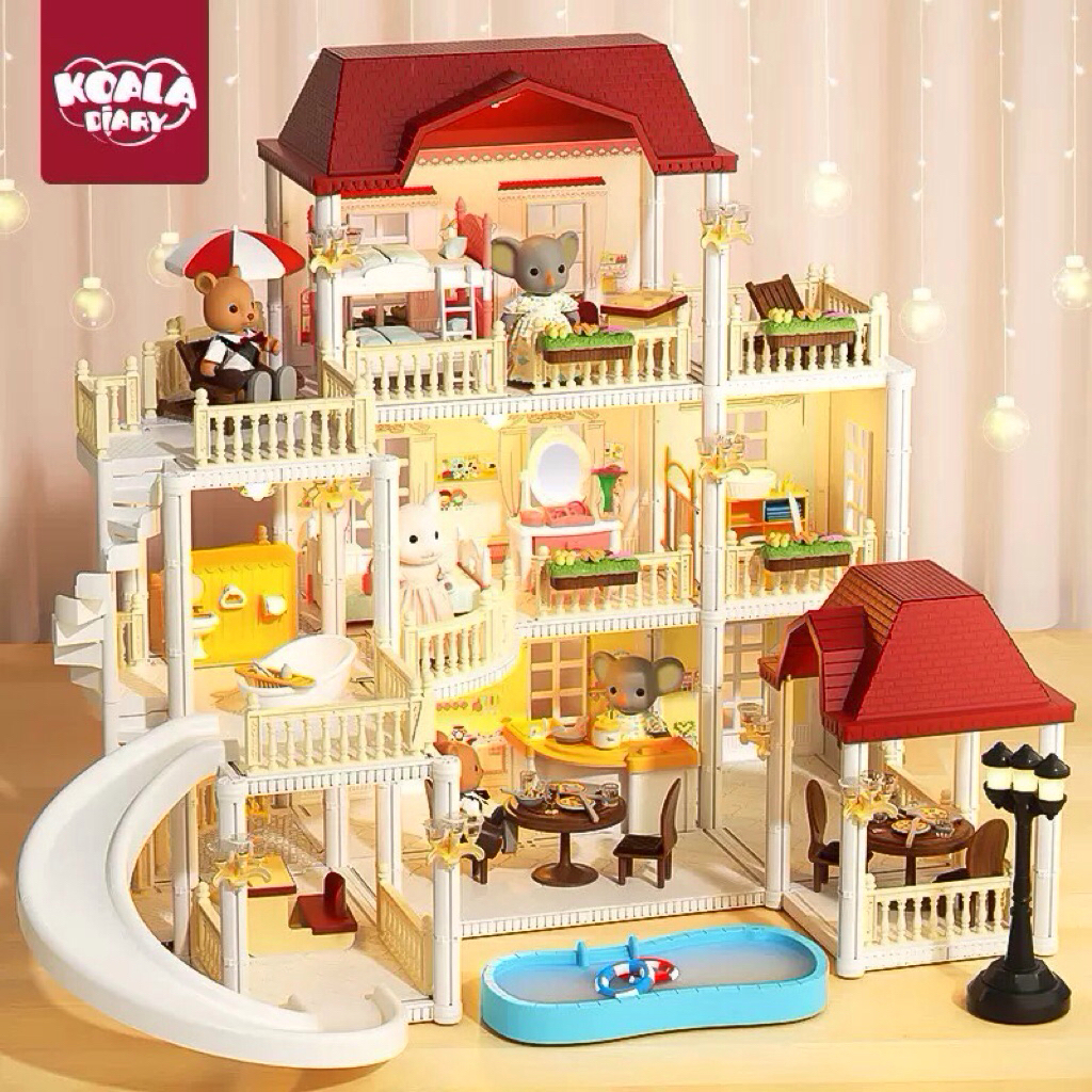Doll.house บ้านตุ๊กตาหลังใหญ่วิลล่าสุดหรู3 ชั้นฟังก์ชั่นครบ  พร้อมสระว่ายน้ำส่วนตัว สไลด์เดอร์ เฟอร์นิเจอร์ครบชุด ราคา ถูกที่สุด ดีลบีเคเค แกลเลอรีภาพที่ 7