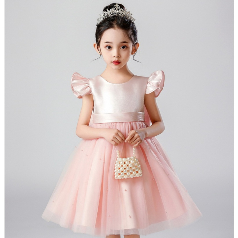 [01226-OK] ❝ขาว/ม่วง/ชมพู/น้ำเงิน/มิ้น/ครีม/ฟ้า/แดง/เขียว❞ ชุดออกงานเด็กผู้หญิง ชุดราตรีเด็ก ทรงสั้น กระโปรงแต่งมุก