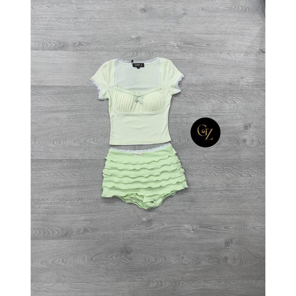 GEN Z Setเสื้อแขนสั้นแต่งลูกไม้ผ้านิ่ม - รูปที่ 4