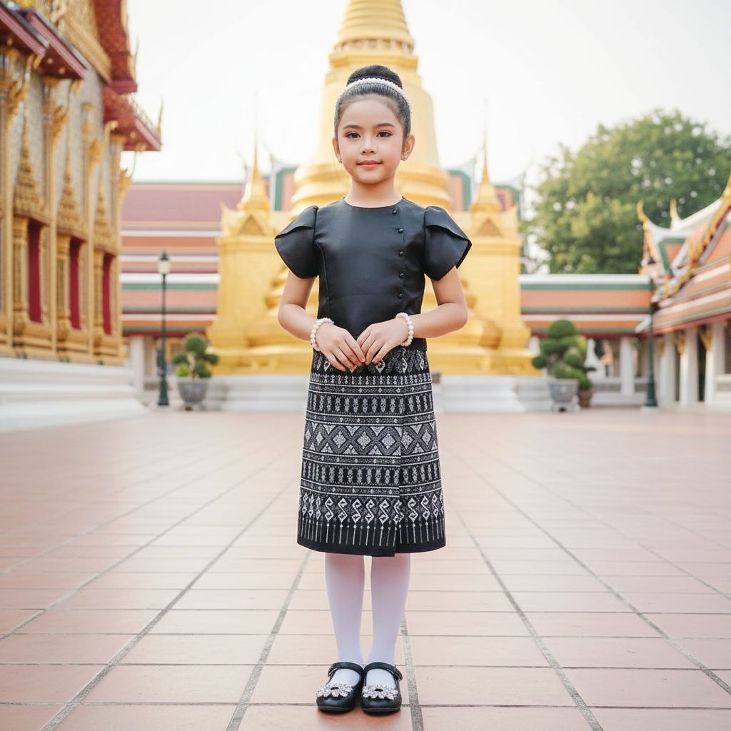 ชุดไทยเด็กผู้หญิงรุ่นลิซ่า+ผ้าถุงลายไทย