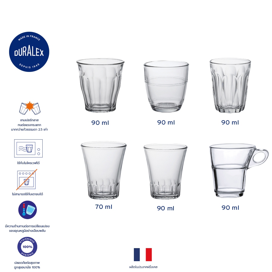 แก้ว Duralex ไซส์เล็ก 70 - 90 ml, tempered glass