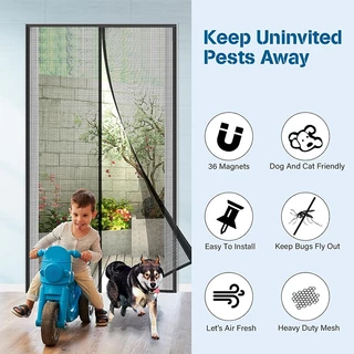 ม่านประตู ม่านแม่เหล็กกันยุง ม่านกันยุง90X210/100X210 ซม. แถมแม่เหล็ก 9 คู่ ม่านกันยุงประตู ติดตั้งง่าย ระบายอากาศได้ดี