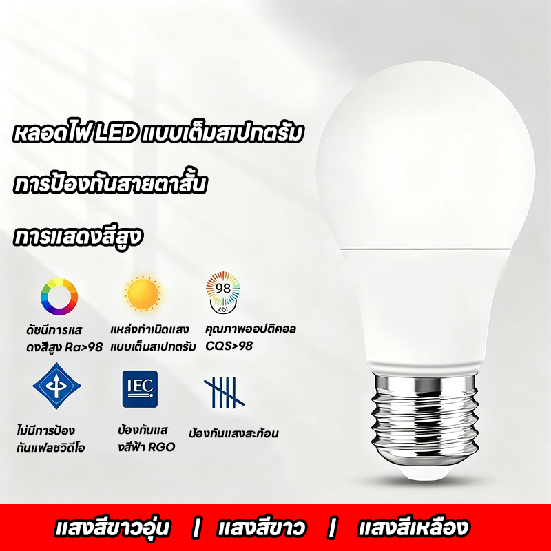 หลอดไฟ หลอดไฟประหยัดพลังงาน 24W หลอดปิงปอง LED 3 สี หลอดไฟประหยัดพลังงาน ไฟLED ใช้ขั้วE27