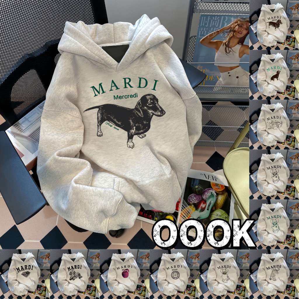เสื้อสเวตเตอร์ฮู้ดลาย Mardi เนื้อในบุขนฟูและหนาพิเศษ แขนยาว สำหรับผู้หญิง รุ่นใหม่ฤดูหนาว