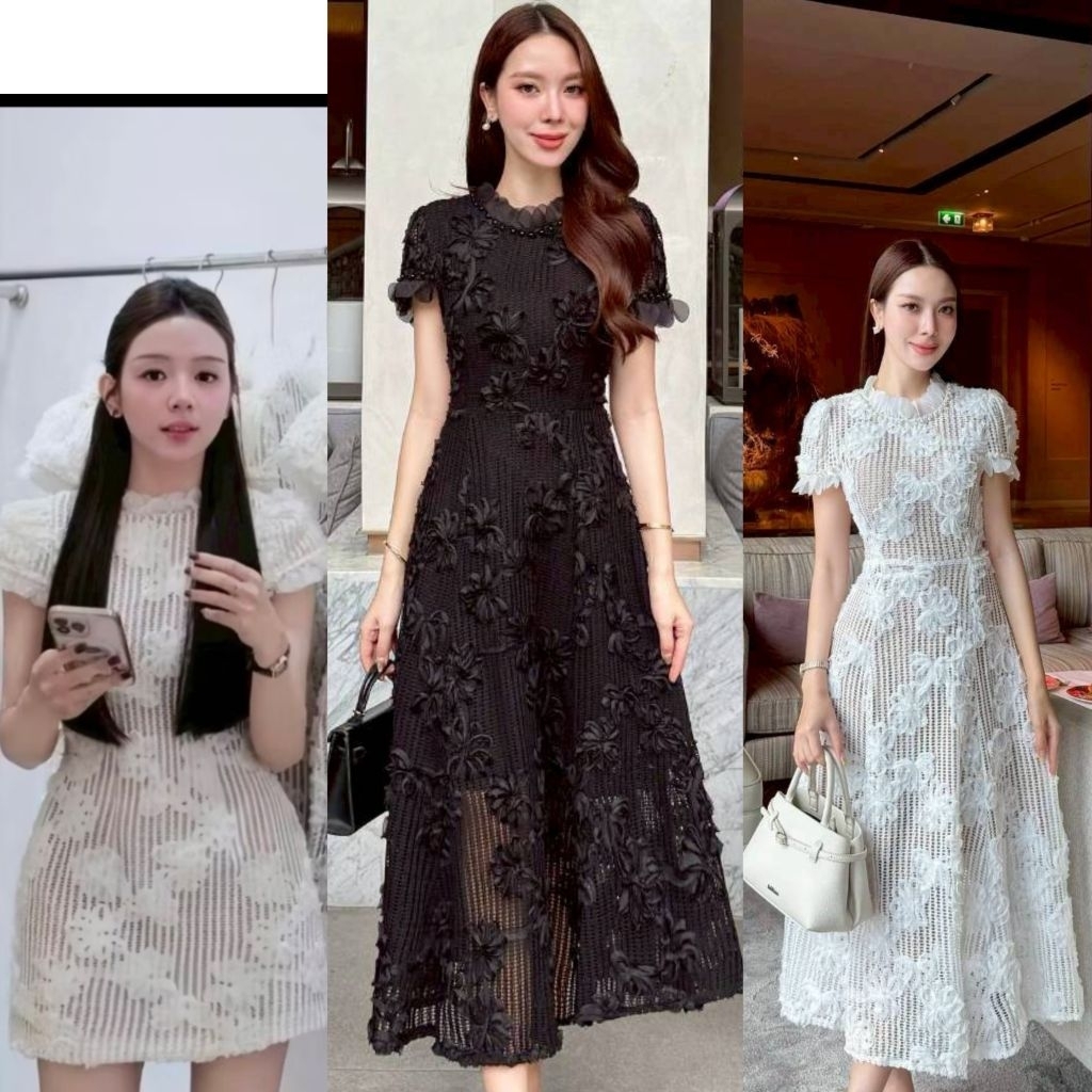 Swan เดรสผ้าลูกไม้ขาวปักลายดอกไม้ทั้งตัว คัตติ้งเข้ารูปช่วงเอวเน้นสัดส่วนสวยเป๊ะ