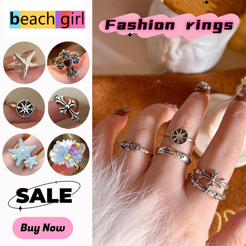 🌈beach girl🌈Y2k ring แฟชั่นสำหรับผู้หญิง สไตล์ย้อนยุค แหวน สไตล์ชายหาด คุณภาพสูง หลายสไตล์