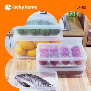 LUCKY HOME กล่องถนอมอาหารพลาสติกมีตะแกรง (กล่องแบน S) LF-B2 ขนาด(รวมฝา):26.5 x 37.6x 8.6 cm (6.5 L)