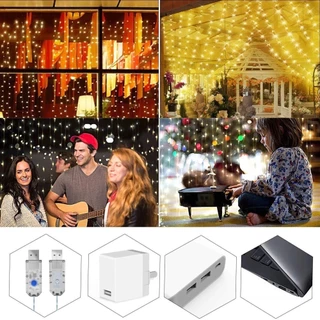 [พร้อมส่ง] ม่านไฟ LED 300 ดวง รีโมตคอนโทรล ขนาด 3 ม. * 3 ม. 8 โหมด สาย USB สำหรับตกแต่งงานแต่งงาน ปาร์ตี้ บ้าน หน้าต่าง