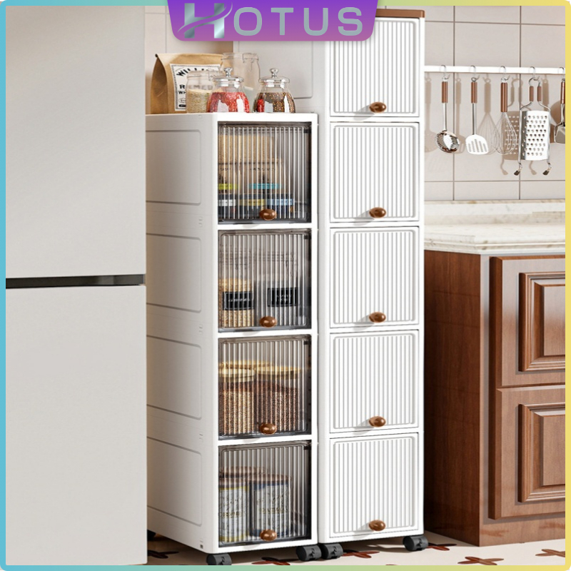 HOTUS ตู้เก็บของ พลาสติกใส มีซ้อนได้ ล้อล็อคเคลื่อนที่ ประหยัดพื้นที่จัดเก็บ กล่องใส่เสื้อผ้า ดีไซน์ลายทาง ฝาปิดมิดชิด