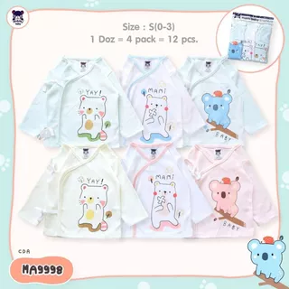 Mami Baby เสื้อผูกหน้าแขนยาวเด็กทารก (แพ็ค 3 ตัว) ผ้าคอตตอน เสื้อป้ายแขนยาวแบบผูกหน้า 0-3 เดือน