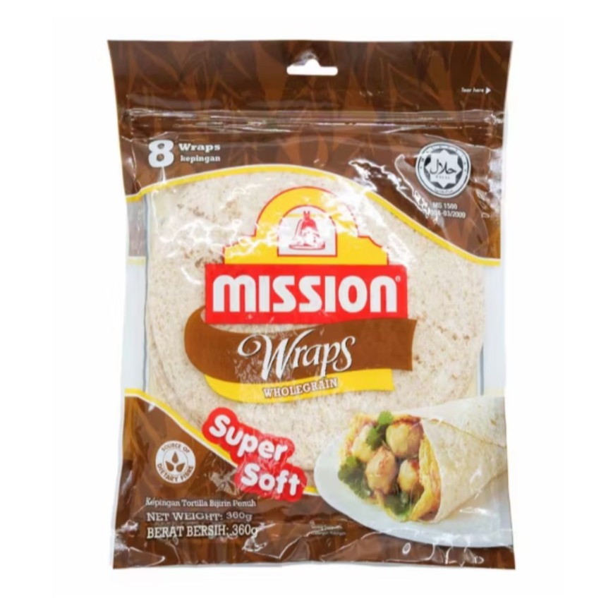 ส่งฟรีแป้งตอติญ่า โฮลเกรน Mission 360g 8 แผ่น แป้งโฮลวีท ไฟเบอร์สูง  แผ่นใหญ่ เจ ทำเบอริโต้  แรป