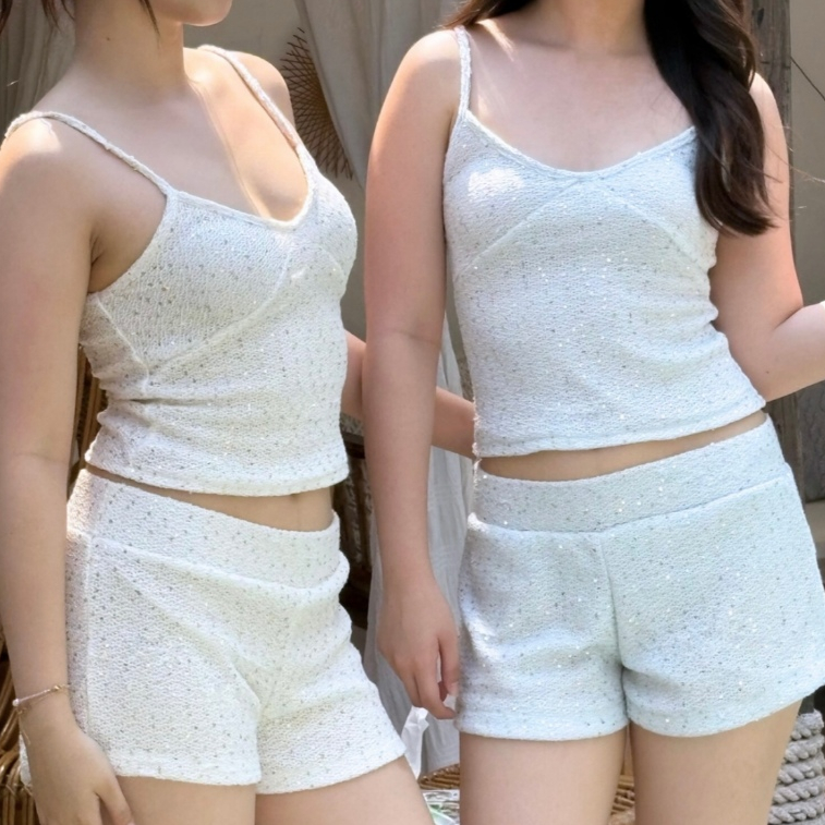 miami top&shorts set by Duex Studio เสื้อ/กางเกงขาสั้นผ้าไหมพรมทอกลิตเตอร์