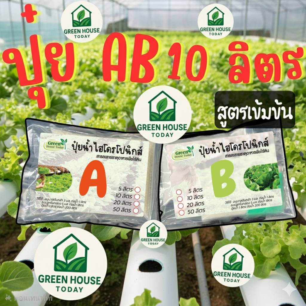 ปุ๋ย AB ปุ๋ยไฮโดรโปนิกส์ ปุ๋ยเอบี ขนาด(**5 ลิตร**)(*10 ลิตร**) ปุ๋ยผักสลัด ใช้ได้ทั้งระบบน้ำนิ่ง และ น้ำวน