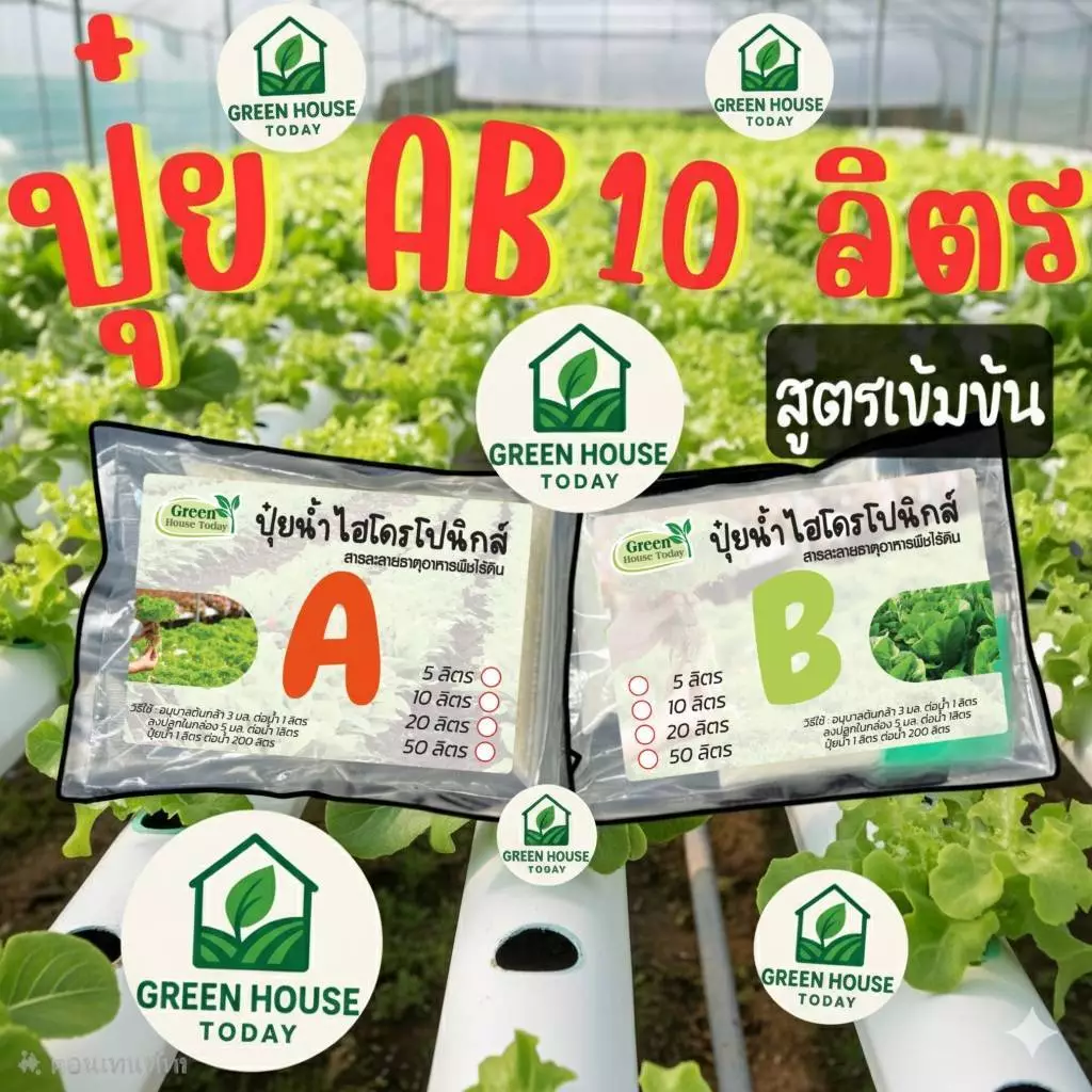 ปุ๋ย AB ปุ๋ยไฮโดรโปนิกส์ ปุ๋ยเอบี ขนาด(**5 ลิตร**)(*10 ลิตร**) ปุ๋ยผักสลัด ใช้ได้ทั้งระบบน้ำนิ่ง และ น้ำวน