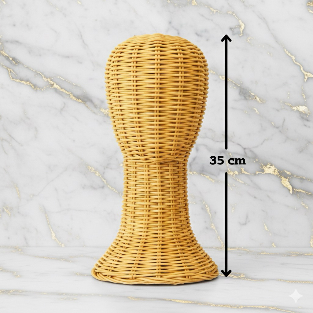 หัวหุ่นหวายใส่วิกผม หุ่นใส่วิกผมขนาดความสูงรวม 35 CM หัวหวายใส่หมวกโชว์ ทำจากเส้นหวายสวยงามพร้อมส่ง