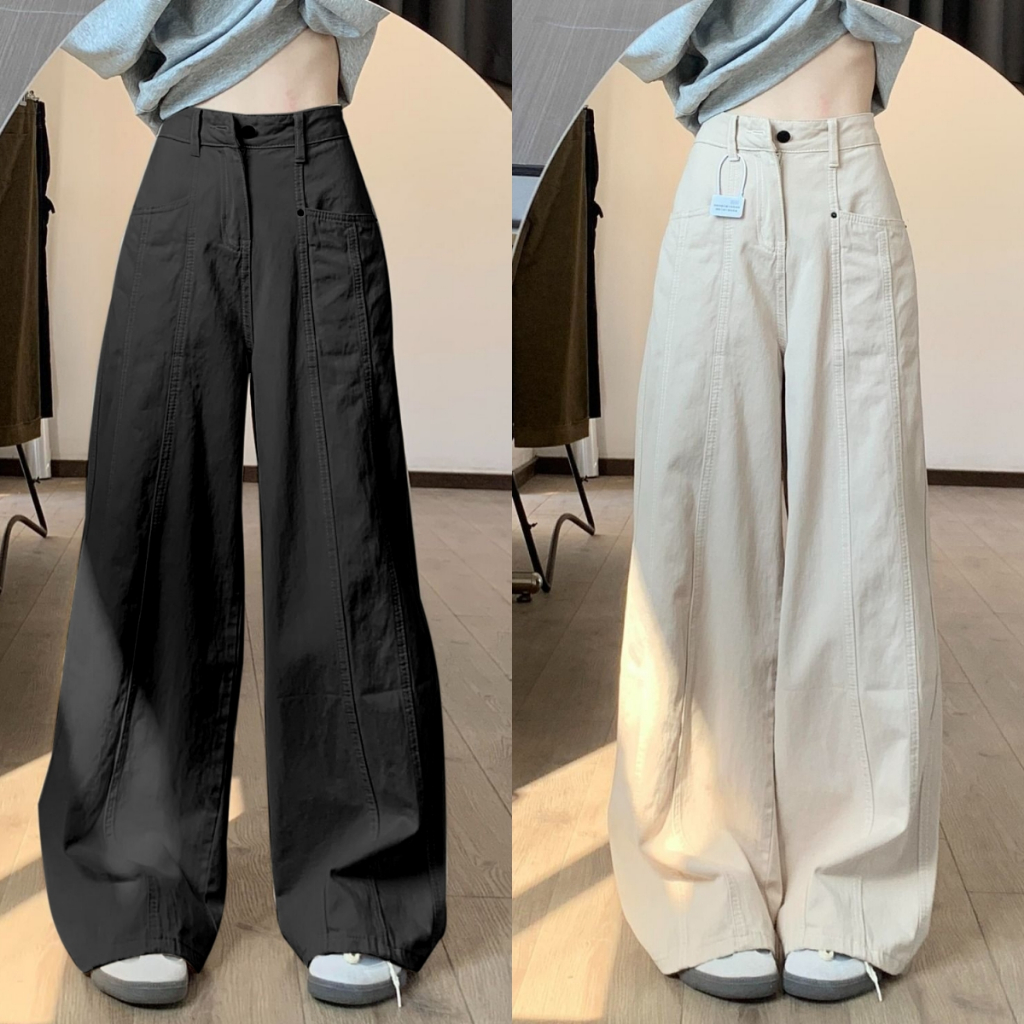กางเกงขายาวผู้หญิง กางเกงคาร์โก้ เอวสูง ทรงหลวม สไตล์เมริกัน แมทช์ง่ายมาก #111307 สินค้า