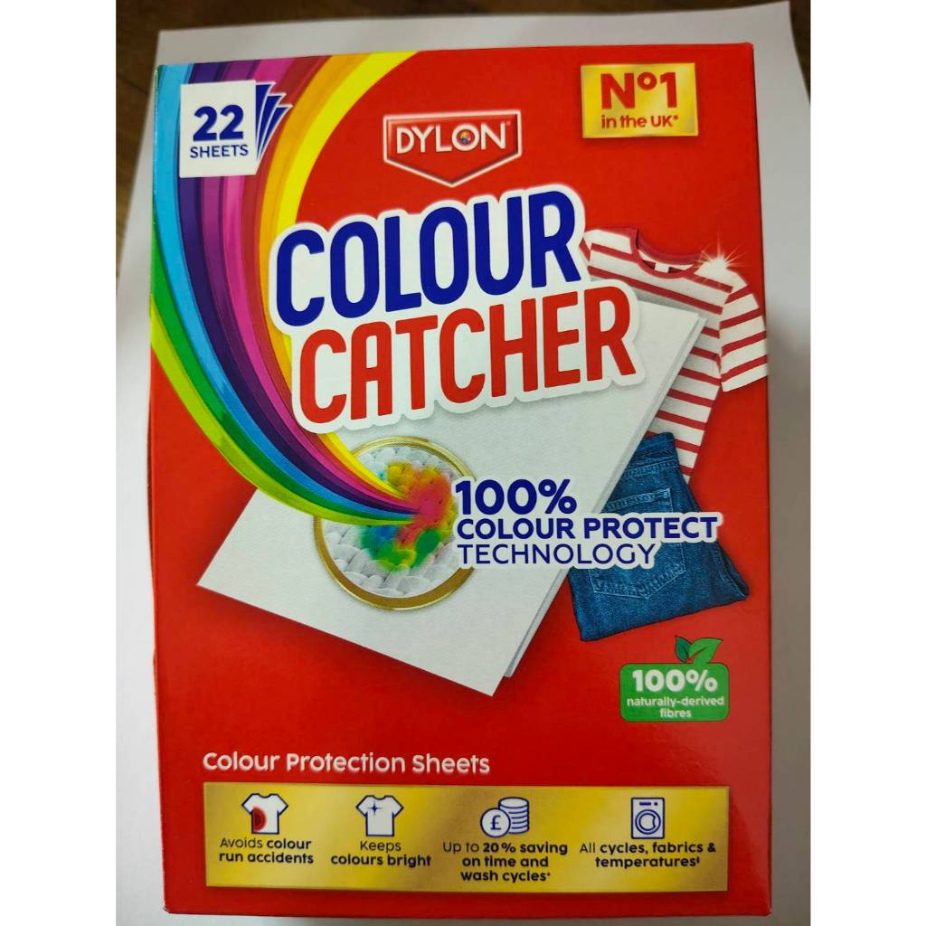 ไดล่อน คัลเลอร์ แคชเชอร์ 22 ชิ้นต่อกล่องแผ่นดักจับสีตก และสิ่งสกปรกขณะซัก Dylon Colour Catcher