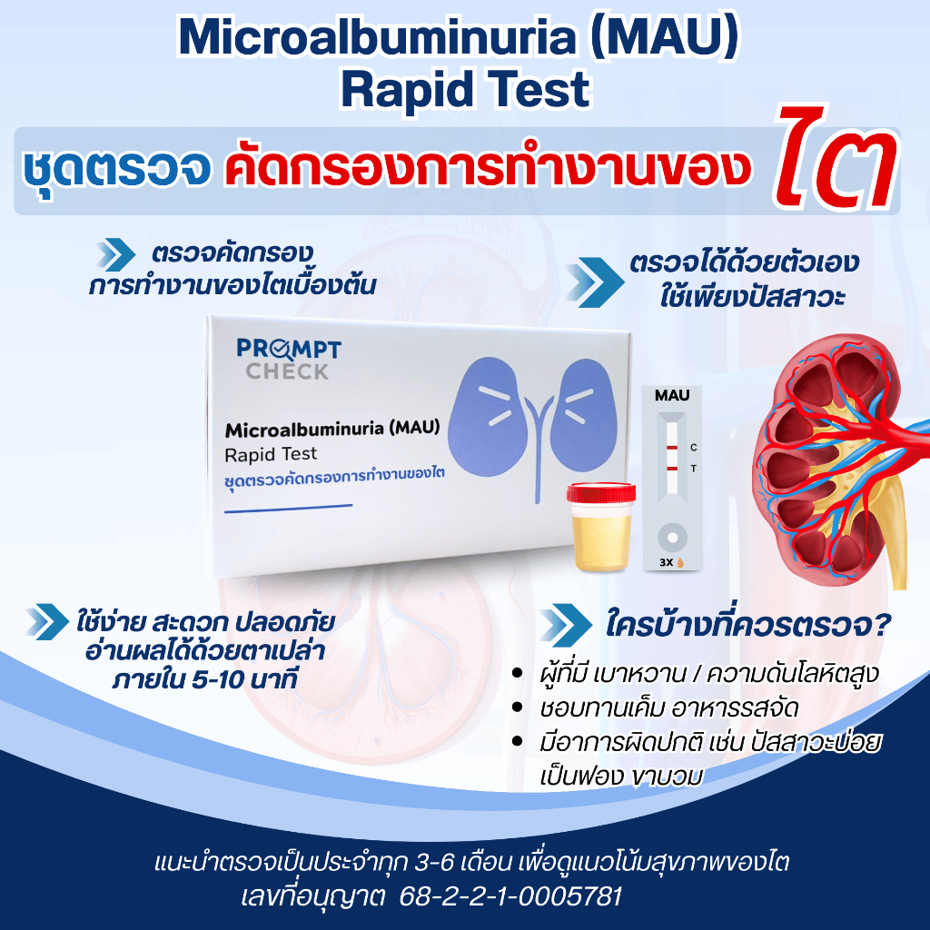 (1แถม1)ชุดตรวจไต ตรวจไมโครอัลบูมินในปัสสาวะการทำงานของไต Microalbuminria (MAU)
