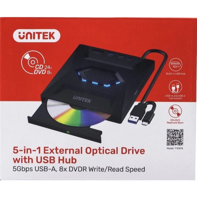 ๊์UNITEK T1037A 5-in-1 External Optical Drive with USB Hub สินค้ารับประกันศูนย์ในไทย