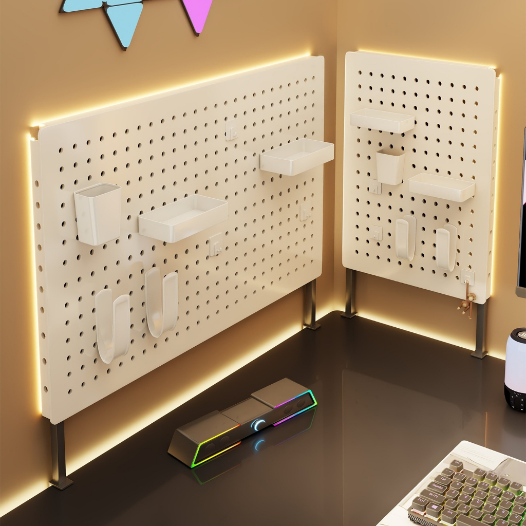 DIY แผ่นวางของติดผนัง กระดานแขวนของ Pegboard ชั้นวางของ วางของมากขึ้น อเนกประสงค์ ไม่ต้องเจาะผนัง