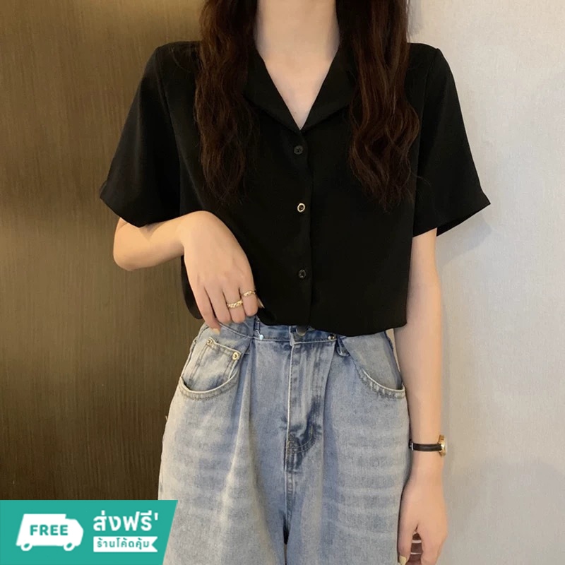 VISUKING เสื้อโปโลสไตล์สบาย ๆ สีทึบสุภาพสตรีเสื้อโปโลคอปกหลวมสำหรับผู้หญิง