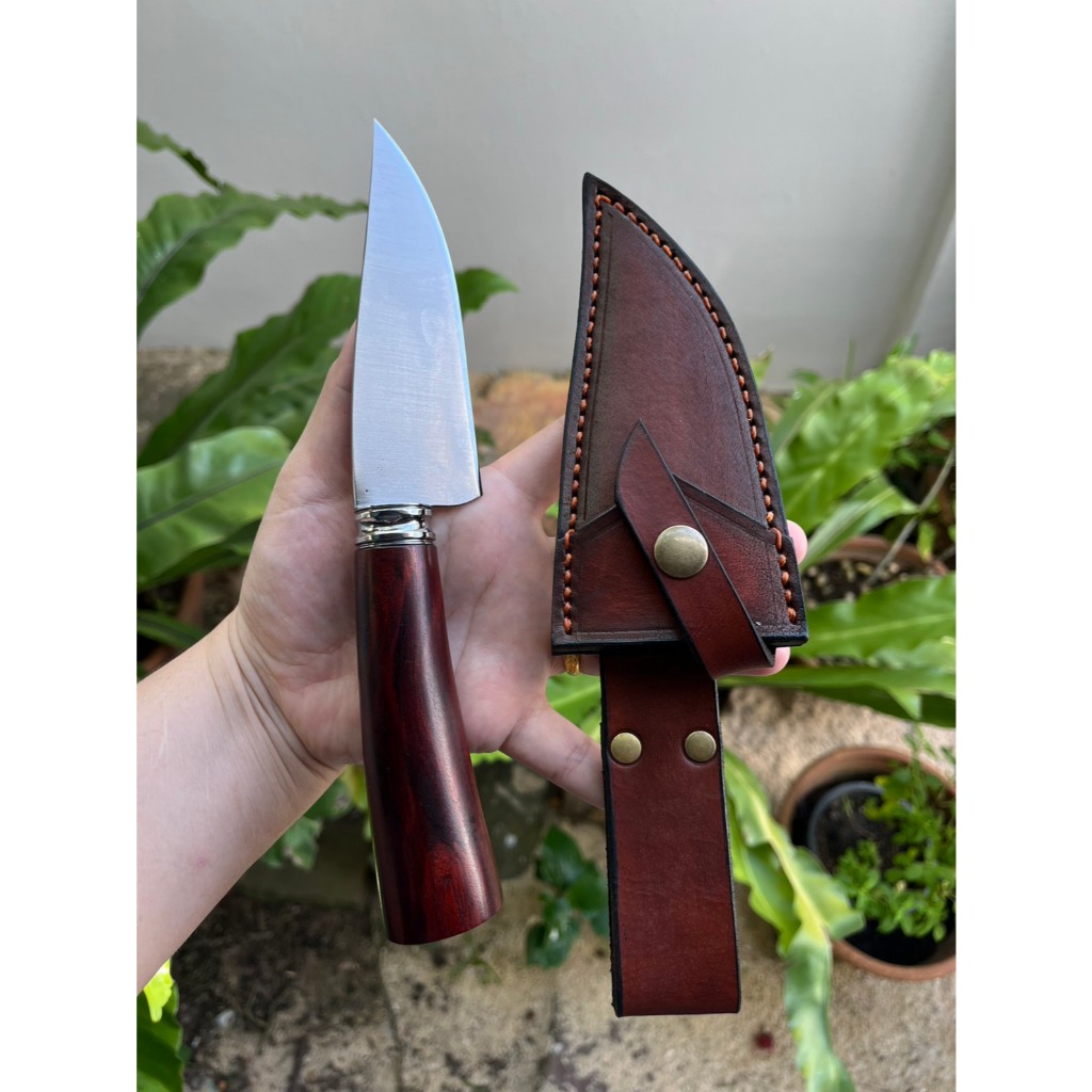 มีดแล่ Butcher มีดโบวี่ Bowie มีดพก Camp 4.7” เหล็ก SUJ2 ตีร้อนชุบแข็งบ่อเกลือ ผิวขัด คอสแตนเลสกลึง 