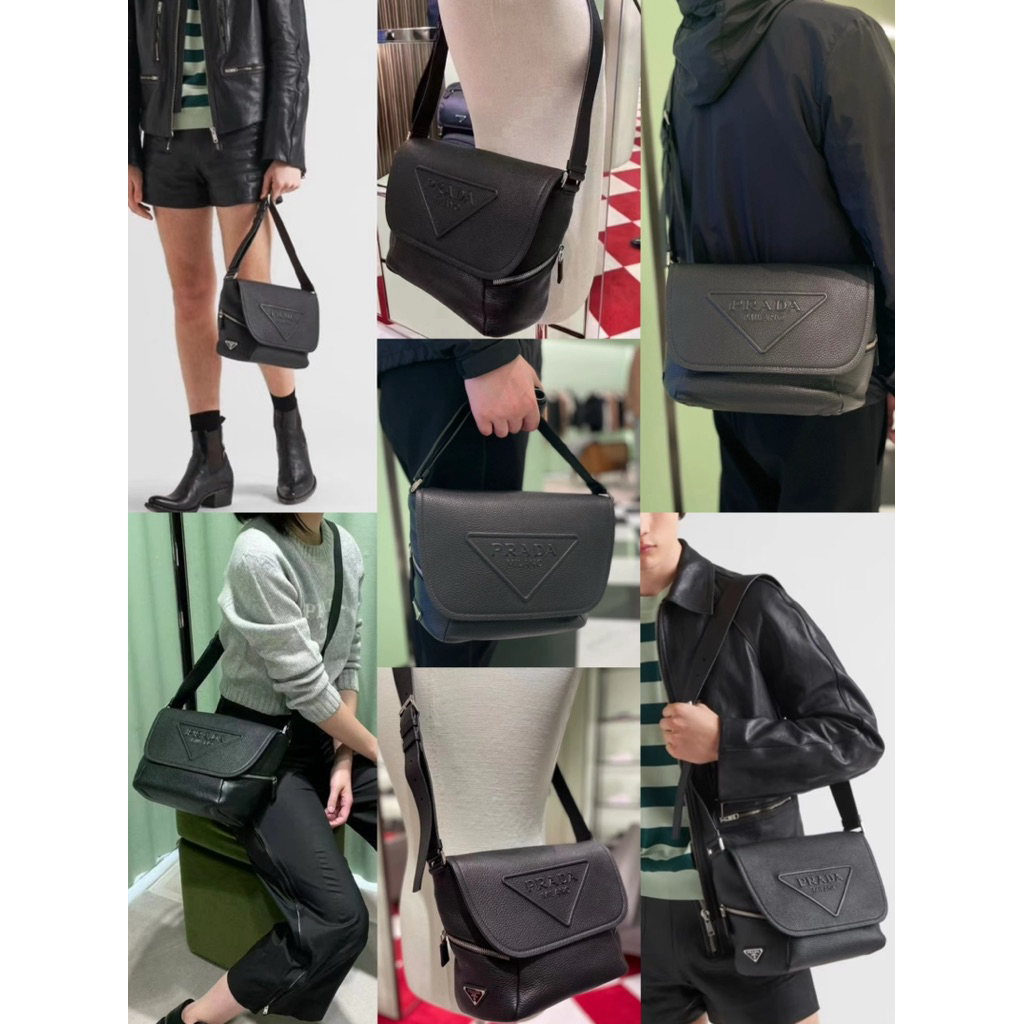 🧡 100% ของแท้ PRDA สามเหลี่ยมโลโก้หนังวัสดุไหล่เดียวกระเป๋าสะพาย 👜
