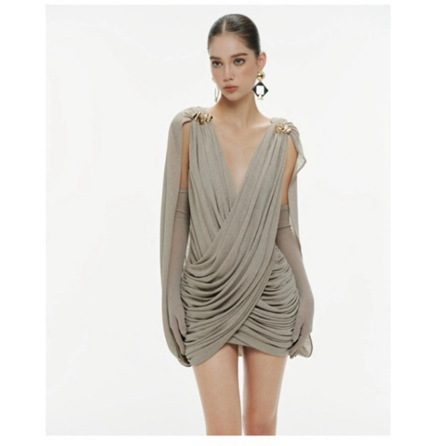 Grey Draped Cape Dress