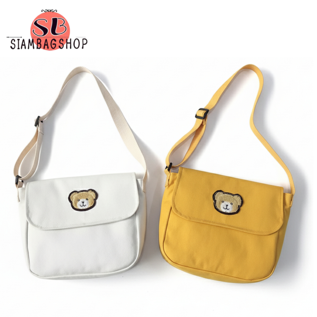 SIAMBAGSHOP(S808) กระเป๋าสะพายข้าง ปักน้องหมีน่ารักมากกกกก