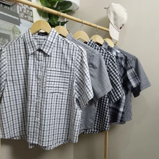 เสื้อเชิ้ตลายสก็อต ดำ ขาว ผ้าคอตตอน นุ่ม ลื่น ใส่สบาย งานไทย พร้อมส่ง BY MINIMAL CLUB