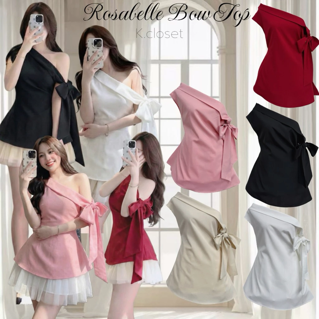 “Rosabelle BowTop 💕(อก28-38) เสื้อโบว์ไหล่เดียวทรงเก๋ งานสวยหรูดูแพงมากกก✨สาวอวบ ใส่ได้อกถึง 38 นิ้ว