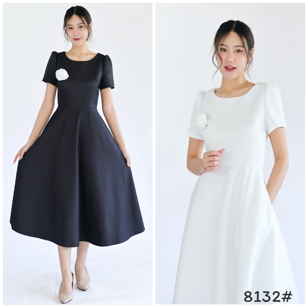 LX8132 ออนนี่ dress คอกลม ทรงสุภาพ ชุดไปงานแต่ง ชุดออกงาน เดรสเพื่อนเจ้าสาว [LUXURY707]