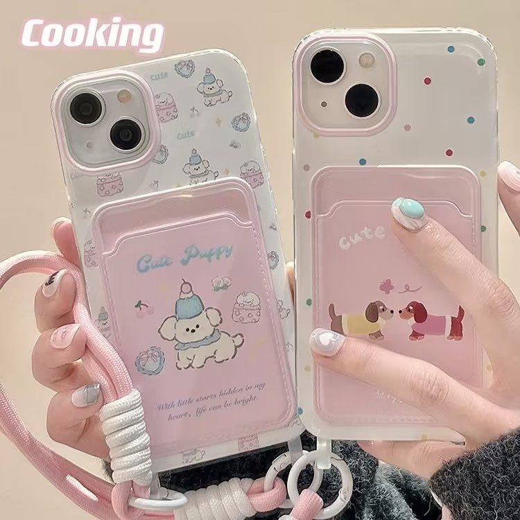 เคสไอโฟน เหมาะสำหรับ IPhone 16 17 14 15 13 12 11 Pro Max 8 6 6S 7 Plus XS XR X  Max SE ลูกหมาน่ารัก ฟังก์ชั่นกระเป๋าเงิน