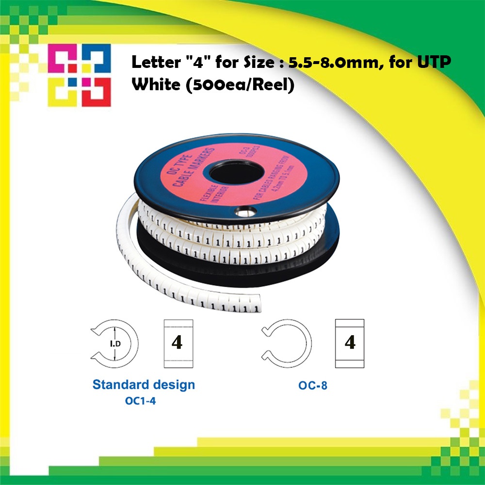 OC4-4 Letter "4" for Size : 5.5-8.0mm, for UTP White (500ea/Reel)