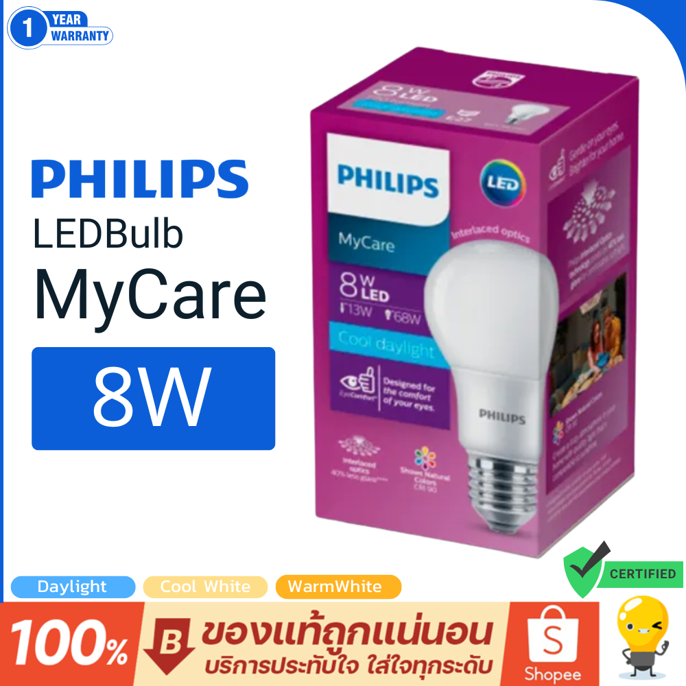 Philips 8W หลอดไฟแอลอีดีฟิลิปส์ LED รุ่น MyCare