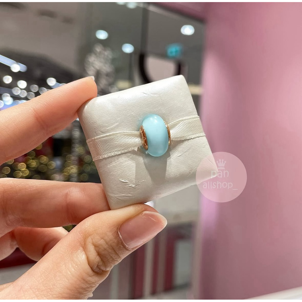 (ของแท้100%)Pandora Matte Blue Murano มูฟ้าโรส