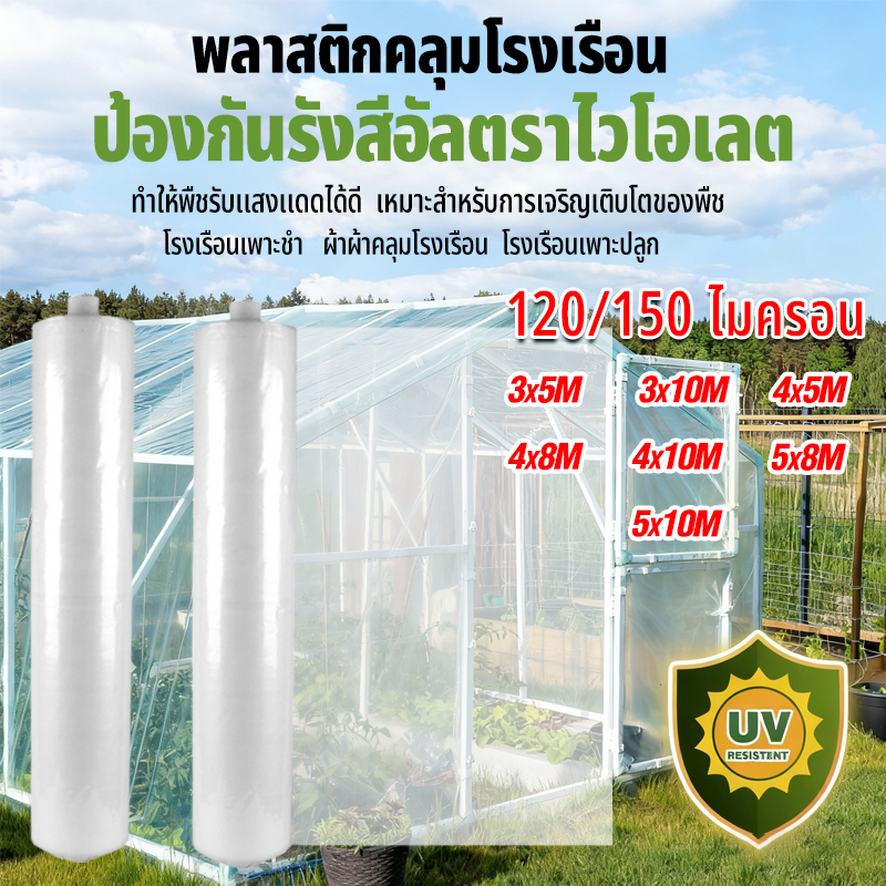 【ราคาถูก 】พลาสติกคลุมโรงเรือน 3x5 3x10 4x5 4×6 4x10 5×8M หนา120/150 ไมครอน UV 7 % กันน้ำ 100%